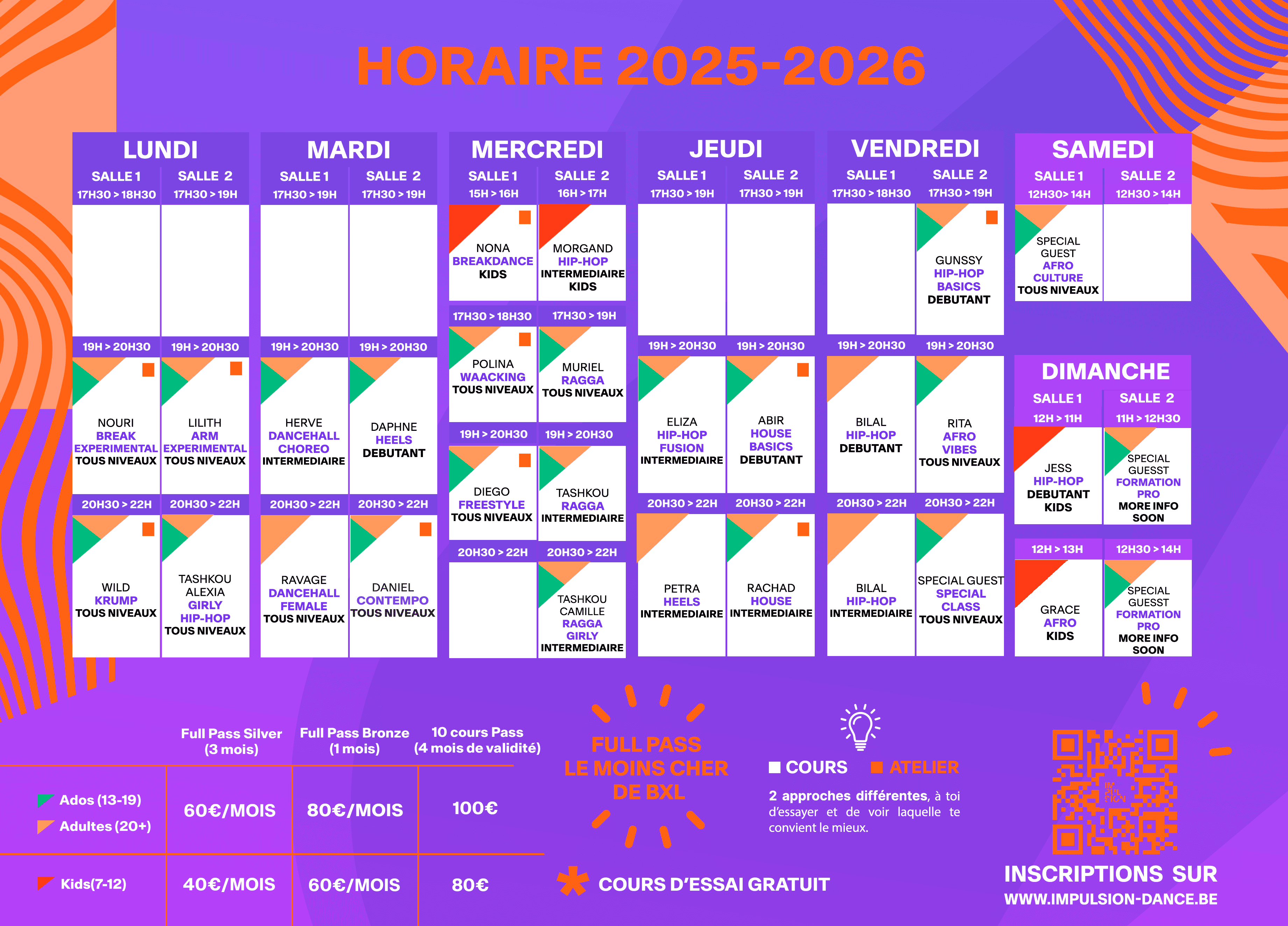 horaire cours de danse