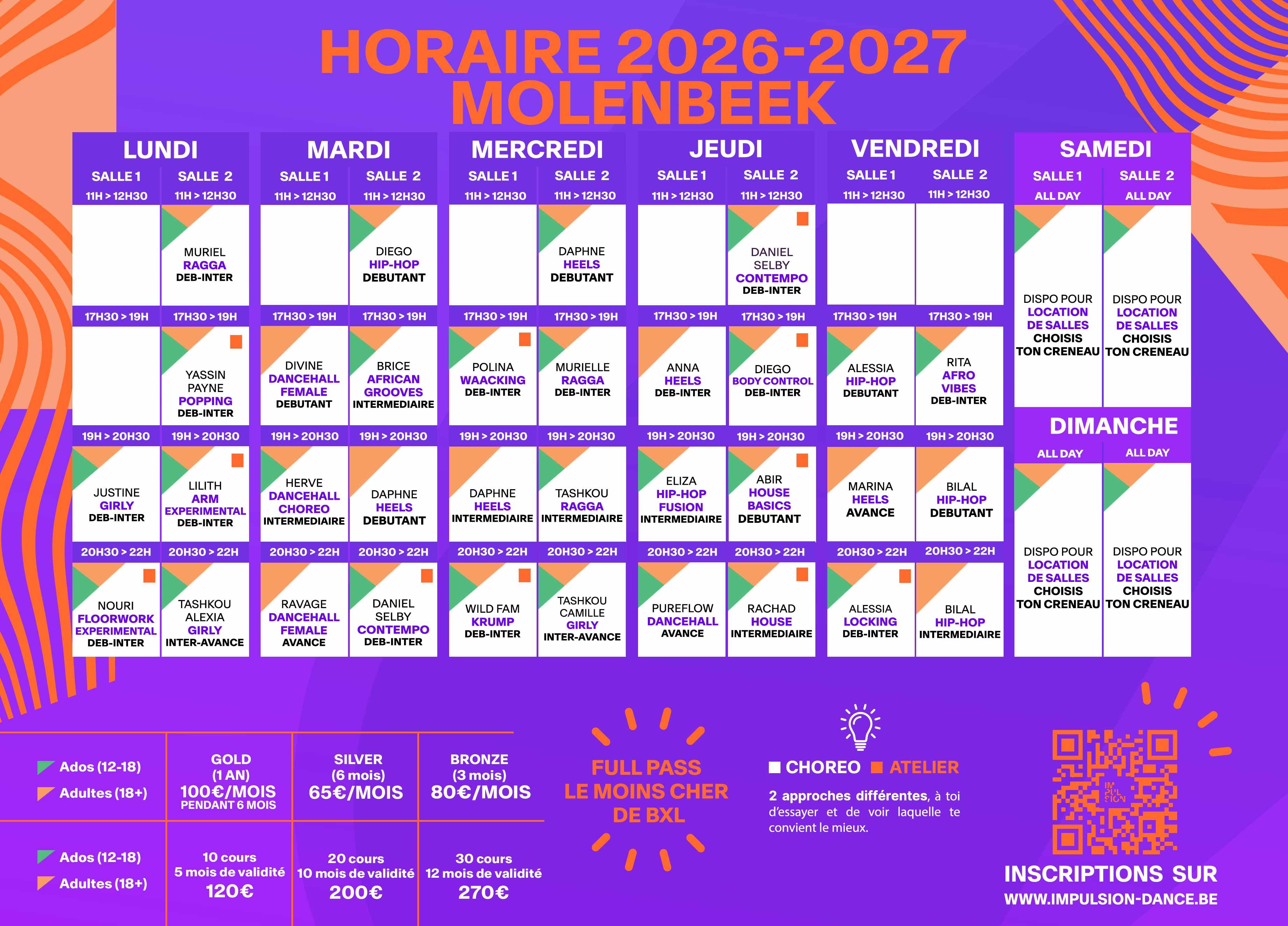 horaire cours de danse