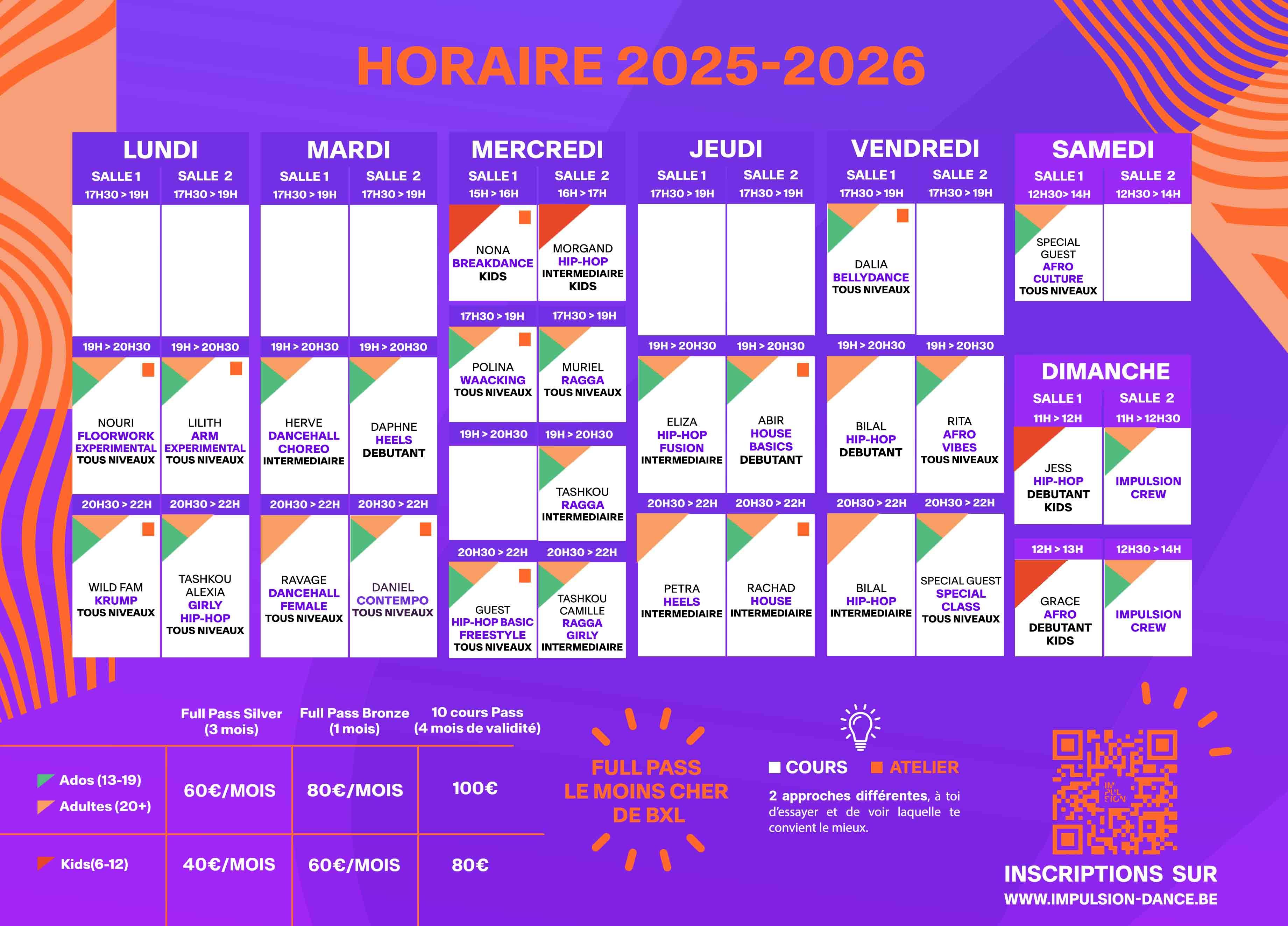 horaire cours de danse