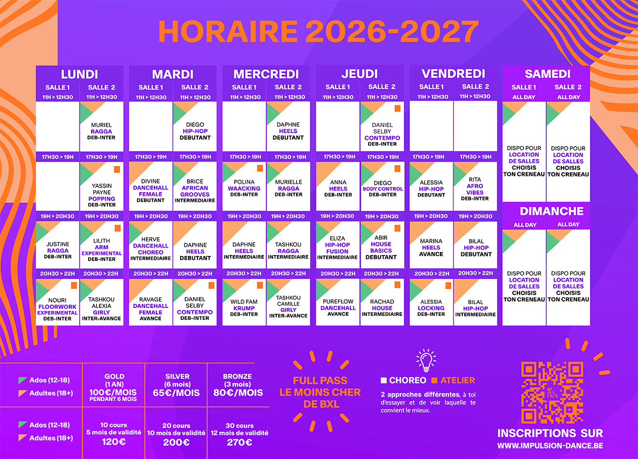 horaire cours de danse