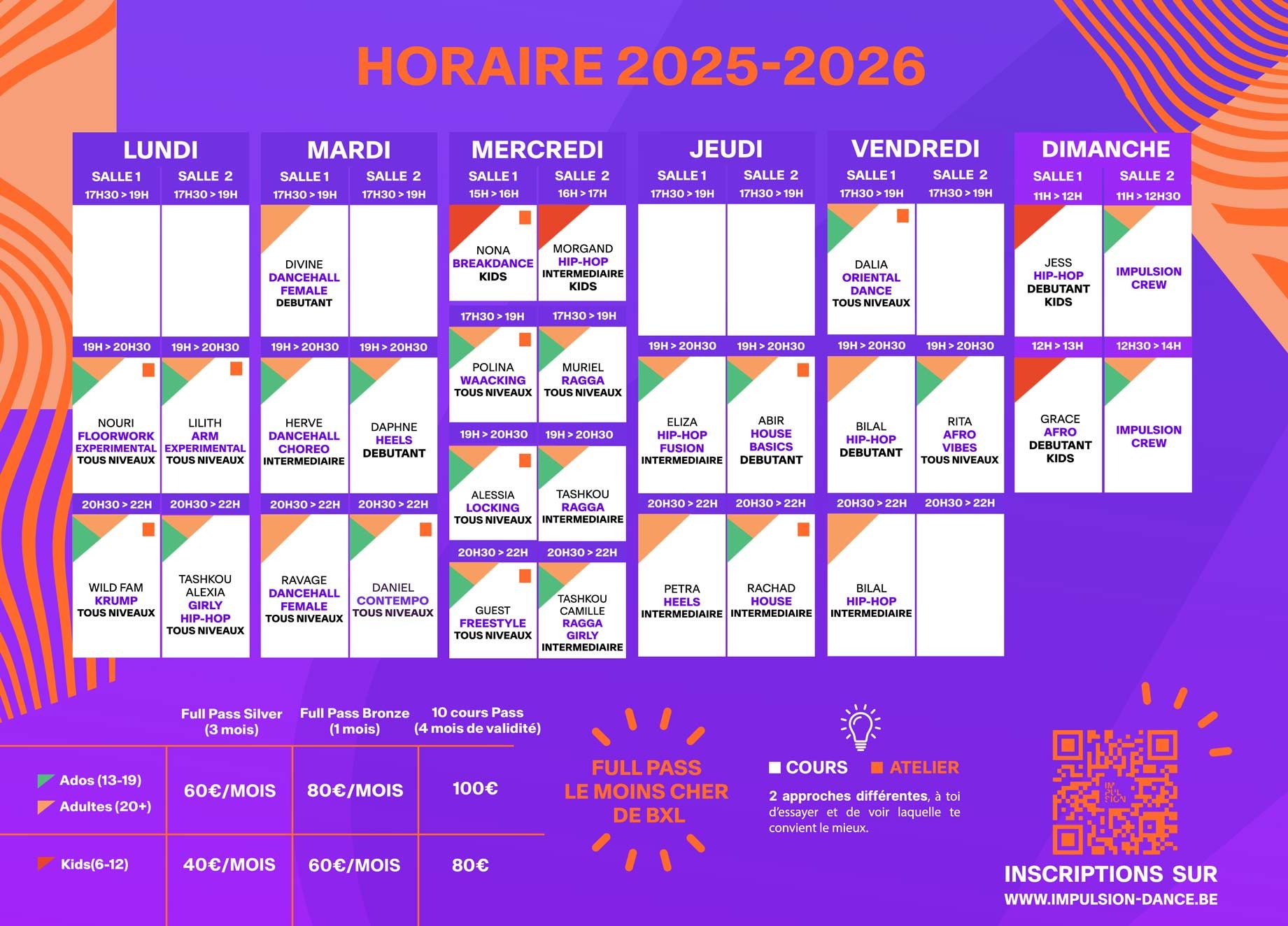 horaire cours de danse